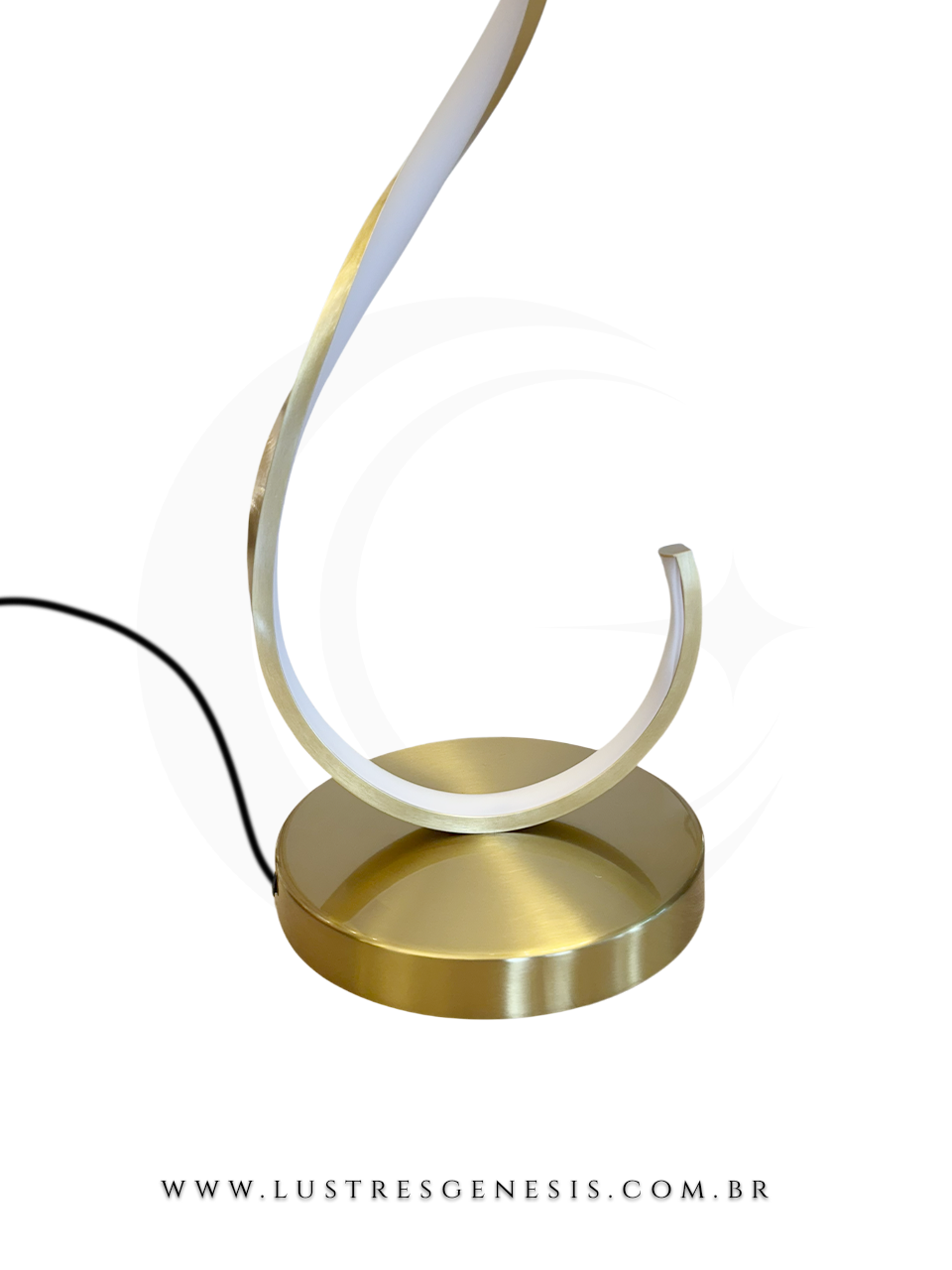 Luminária de chão dourada modelo Hook Nitrolux LC-001, design moderno em espiral, ideal para leitura em quartos, escritórios e áreas internas.